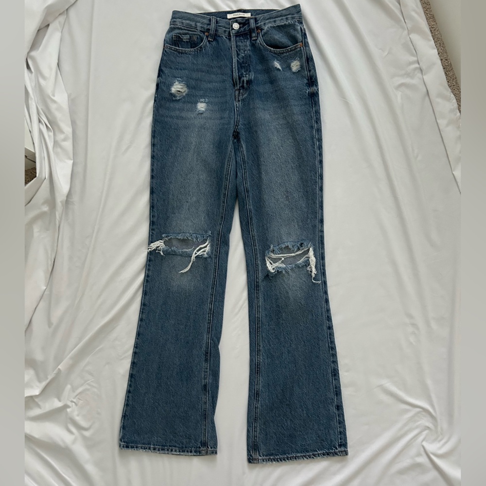 Pacsun high rise bootcut distressed jean, dark blue color